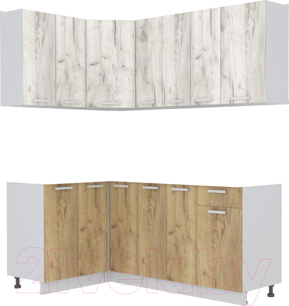 Изображение товара Кухонный гарнитур Интерлиния Мила Лайт 1.2x1.9 без столешницы (дуб белый/дуб золотой)