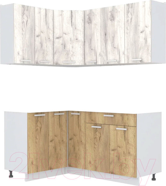 Изображение товара Кухонный гарнитур Интерлиния Мила Лайт 1.2x1.7 без столешницы (дуб белый/дуб золотой)