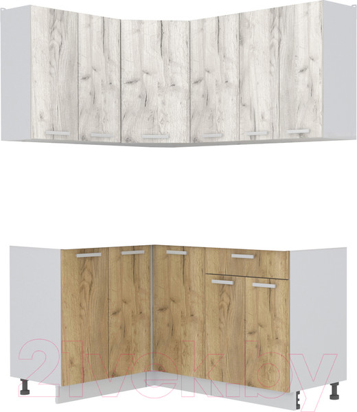 Изображение товара Кухонный гарнитур Интерлиния Мила Лайт 1.2x1.6 без столешницы (дуб белый/дуб золотой)