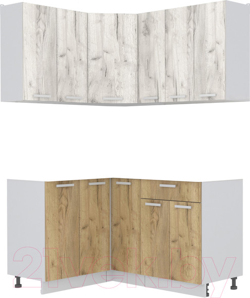 Изображение товара Кухонный гарнитур Интерлиния Мила Лайт 1.2x1.5 без столешницы (дуб белый/дуб золотой)