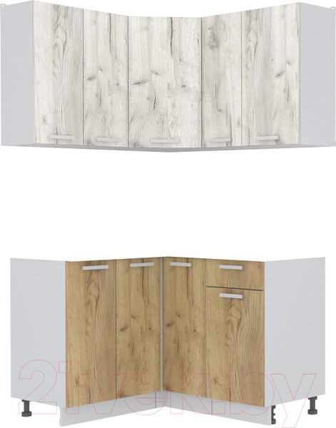 Изображение товара Кухонный гарнитур Интерлиния Мила Лайт 1.2x1.3 без столешницы (дуб белый/дуб золотой)