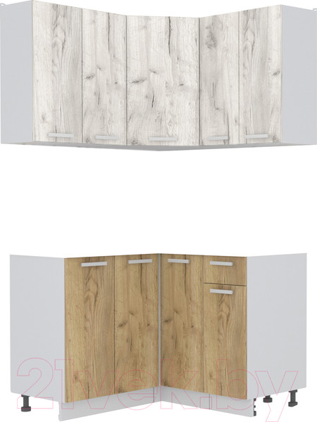 Изображение товара Кухонный гарнитур Интерлиния Мила Лайт 1.2x1.2 без столешницы (дуб белый/дуб золотой)