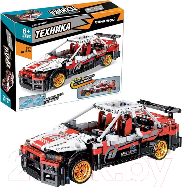 Изображение товара Конструктор инерционный Bondibon Гоночная машина / ВВ5682 (591эл, белый/красный)