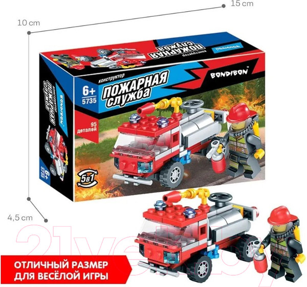Изображение товара Конструктор Bondibon Пожарная служба Пожарная машина / ВВ5735 (95эл)