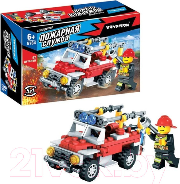Изображение товара Конструктор Bondibon Пожарная служба Пожарная машина / ВВ5734 (97эл)