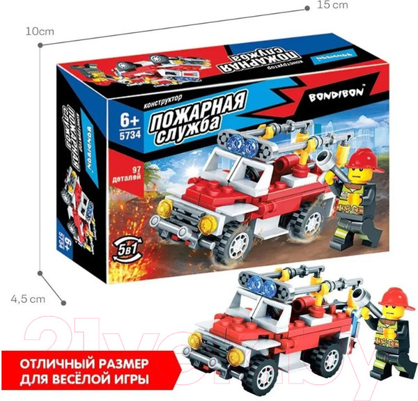 Изображение товара Конструктор Bondibon Пожарная служба Пожарная машина / ВВ5734 (97эл)