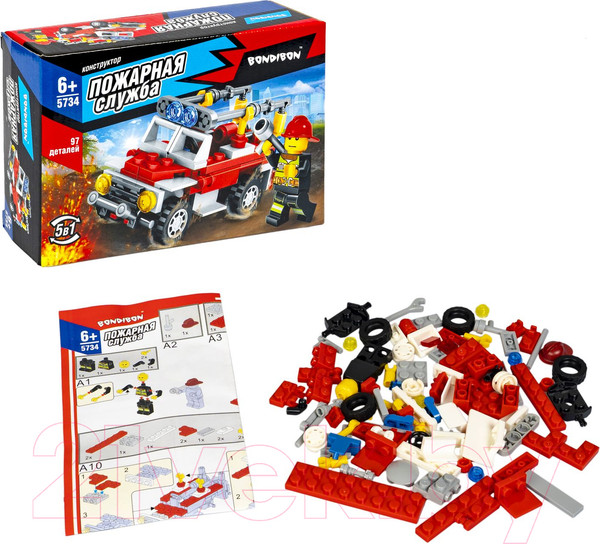 Изображение товара Конструктор Bondibon Пожарная служба Пожарная машина / ВВ5734 (97эл)