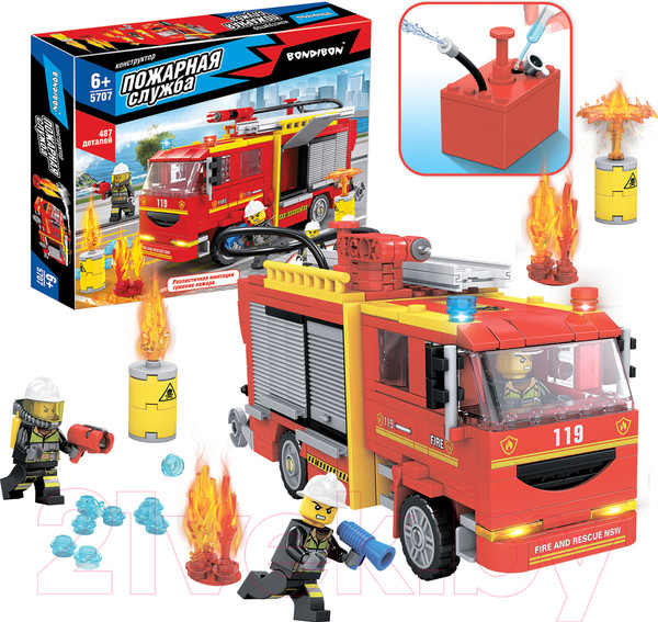 Изображение товара Конструктор Bondibon Пожарная Служба Пожарная машина / ВВ5707 (487эл)