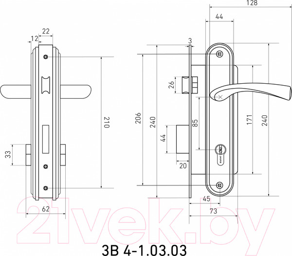 Изображение товара Замок врезной БУЛАТ Номос ЗВ4-1.03.04 (хром)