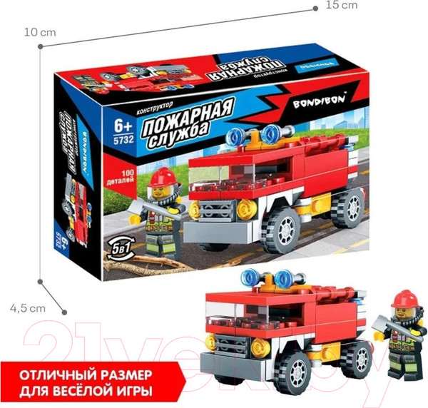 Изображение товара Конструктор Bondibon Пожарная Служба. Пожарная машина / ВВ5732 (100эл)