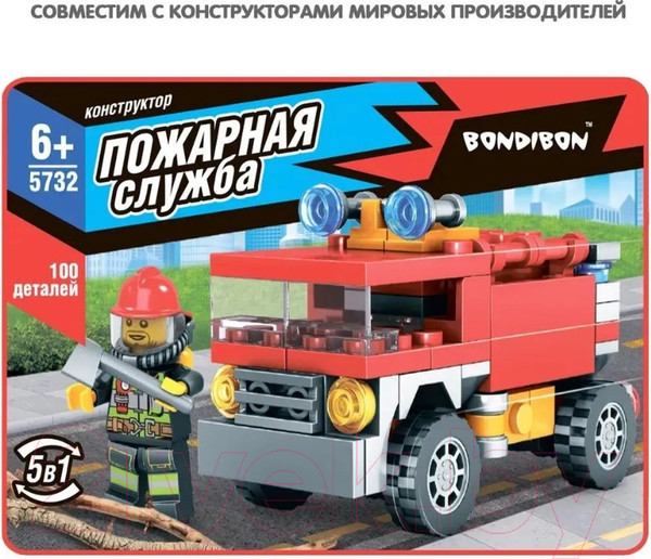 Изображение товара Конструктор Bondibon Пожарная Служба. Пожарная машина / ВВ5732 (100эл)
