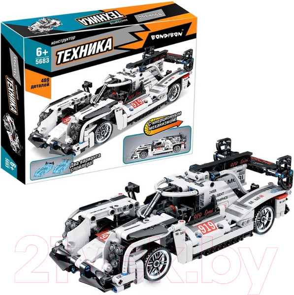 Изображение товара Конструктор инерционный Bondibon Гоночная машина / ВВ5683 (489эл, белый)