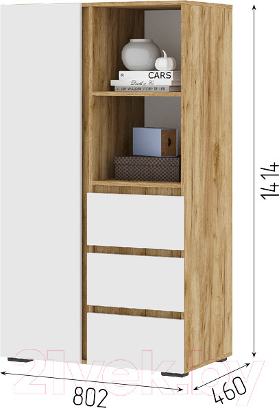 Изображение товара Шкаф Стендмебель Хелен ШК 03 (белый/дуб крафт золотой)