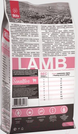 Изображение товара Сухой корм для кошек Blitz Pets Sensitive Adult Cats Lamb / 4406 (400г)