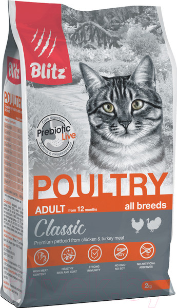 Изображение товара Сухой корм для кошек Blitz Pets Classic Adult Cats Poultry / 4355 (2кг)