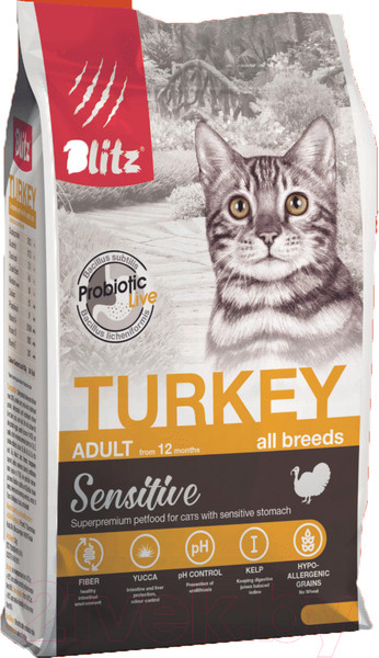 Изображение товара Сухой корм для кошек Blitz Pets Sensitive Adult Cats Turkey / 4403 (400г)
