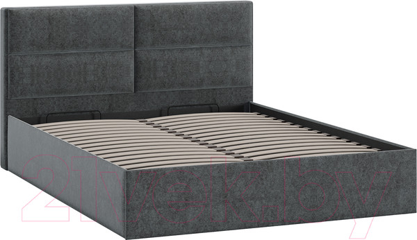 Изображение товара Двуспальная кровать ТриЯ Глосс универсальный тип 1 с ПМ 160x200 (микровелюр Jercy Graphite)