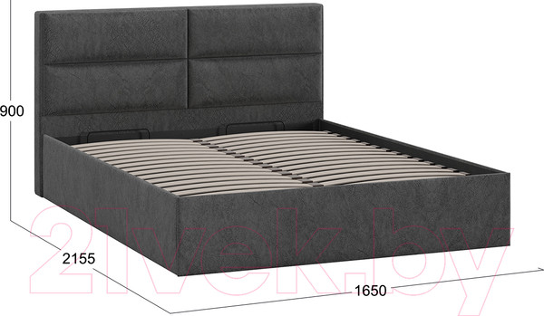 Изображение товара Двуспальная кровать ТриЯ Глосс универсальный тип 1 с ПМ 160x200 (микровелюр Wellmart Graphite)