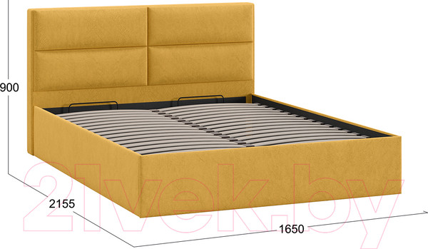 Изображение товара Двуспальная кровать ТриЯ Глосс универсальный тип 1 с ПМ 160x200 (микровелюр Wellmart Yellow)