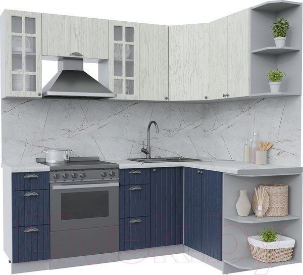 Изображение товара Кухонный гарнитур Интерлиния Берес 1.5x2.1 правая (дуб снежный/дуб королевский/серый каспий)