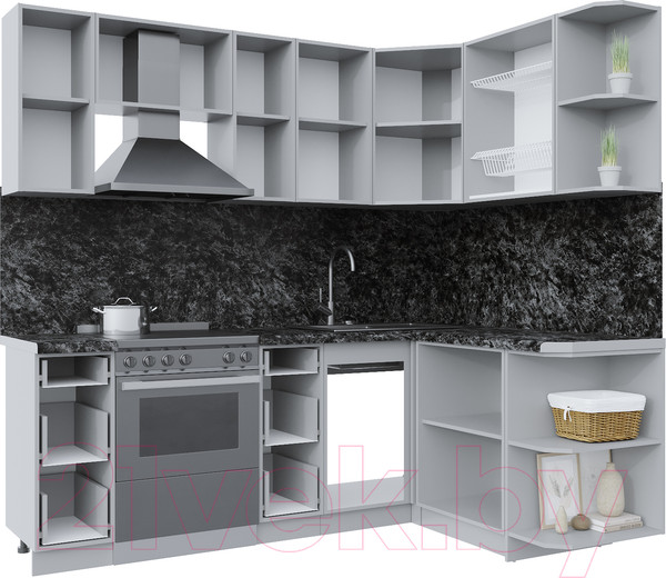 Изображение товара Кухонный гарнитур Интерлиния Берес 1.5x2.2 правая (дуб снежный/дуб королевский/серый каспий)