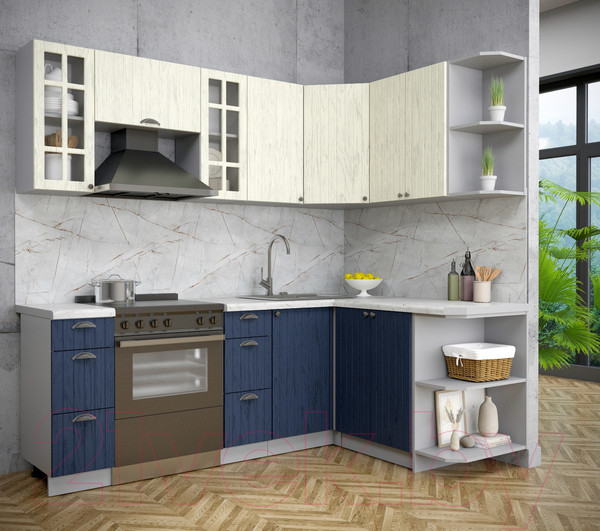 Изображение товара Кухонный гарнитур Интерлиния Берес 1.5x2.2 правая (дуб снежный/дуб королевский/серый каспий)