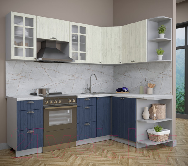 Изображение товара Кухонный гарнитур Интерлиния Берес 1.5x2.3 правая (дуб снежный/дуб королевский/серый каспий)