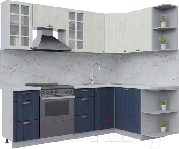 Изображение товара Кухонный гарнитур Интерлиния Берес 1.5x2.4 правая (дуб снежный/дуб королевский/серый каспий)