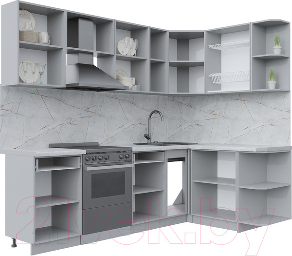 Изображение товара Кухонный гарнитур Интерлиния Берес 1.5x2.5 правая (дуб снежный/дуб королевский/серый каспий)