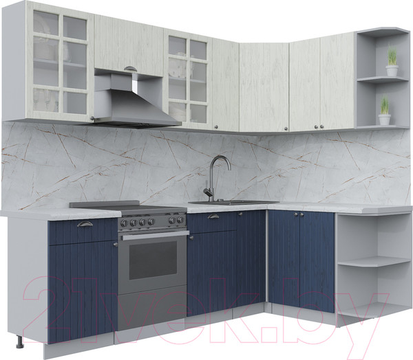 Изображение товара Кухонный гарнитур Интерлиния Берес 1.5x2.5 правая (дуб снежный/дуб королевский/серый каспий)