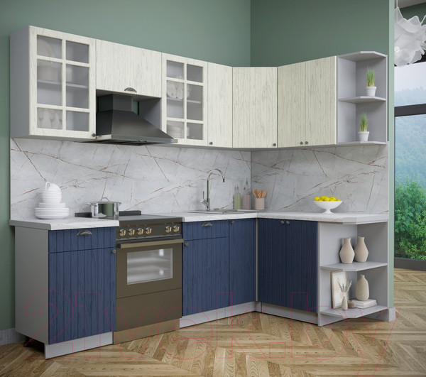 Изображение товара Кухонный гарнитур Интерлиния Берес 1.5x2.5 правая (дуб снежный/дуб королевский/серый каспий)