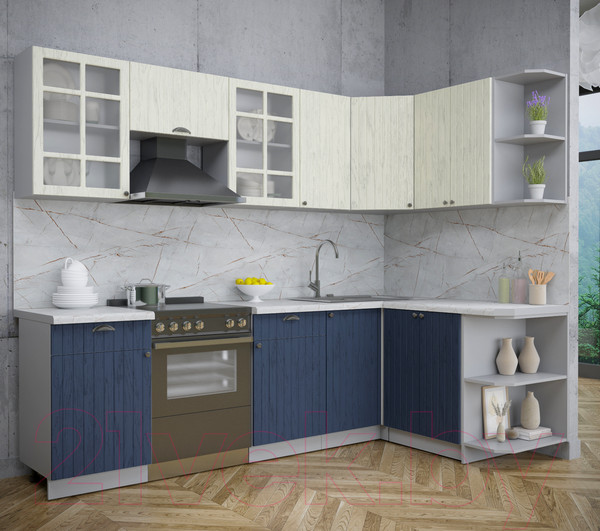 Изображение товара Кухонный гарнитур Интерлиния Берес 1.5x2.6 правая (дуб снежный/дуб королевский/серый каспий)