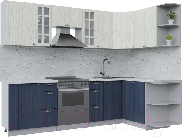 Изображение товара Кухонный гарнитур Интерлиния Берес 1.5x2.7 правая (дуб снежный/дуб королевский/серый каспий)