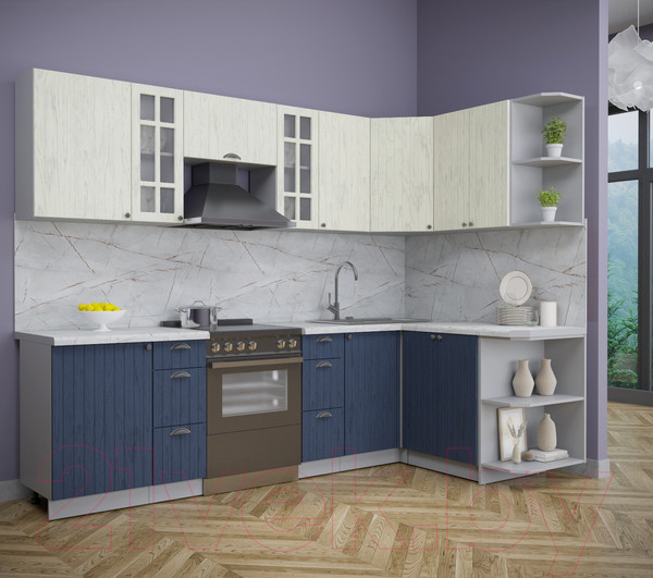 Изображение товара Кухонный гарнитур Интерлиния Берес 1.5x2.7 правая (дуб снежный/дуб королевский/серый каспий)