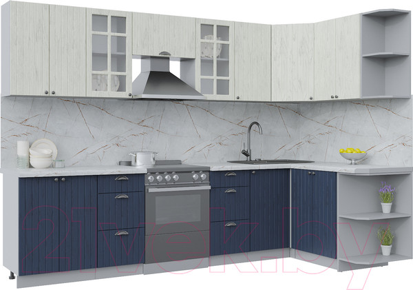 Изображение товара Кухонный гарнитур Интерлиния Берес 1.5x3.0 правая (дуб снежный/дуб королевский/серый каспий)