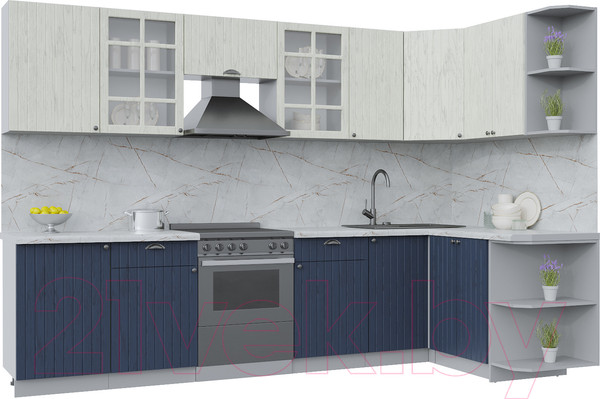 Изображение товара Кухонный гарнитур Интерлиния Берес 1.5x3.1 правая (дуб снежный/дуб королевский/серый каспий)