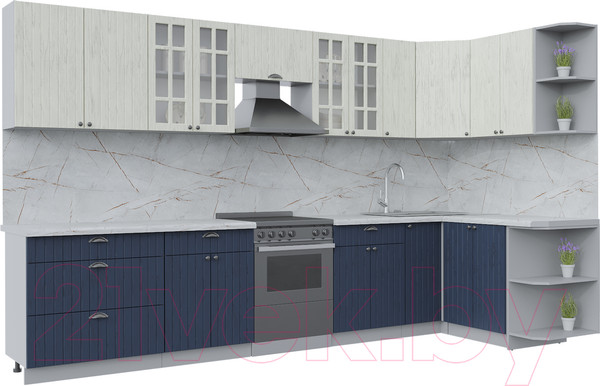 Изображение товара Кухонный гарнитур Интерлиния Берес 1.5x3.5 правая (дуб снежный/дуб королевский/серый каспий)