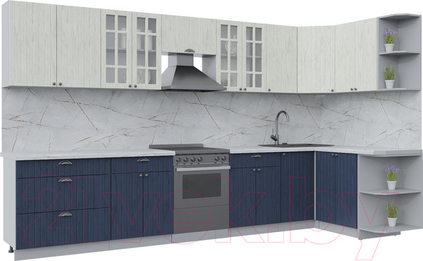 Изображение товара Кухонный гарнитур Интерлиния Берес 1.5x3.6 правая (дуб снежный/дуб королевский/серый каспий)