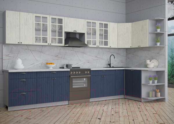 Изображение товара Кухонный гарнитур Интерлиния Берес 1.5x3.7 правая (дуб снежный/дуб королевский/серый каспий)