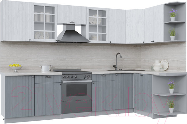 Изображение товара Кухонный гарнитур Интерлиния Берес 1.5x3.1 правая (дуб полярный/дуб серый/травертин серый)