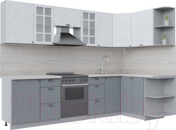 Изображение товара Кухонный гарнитур Интерлиния Берес 1.5x2.9 правая (дуб полярный/дуб серый/травертин серый)