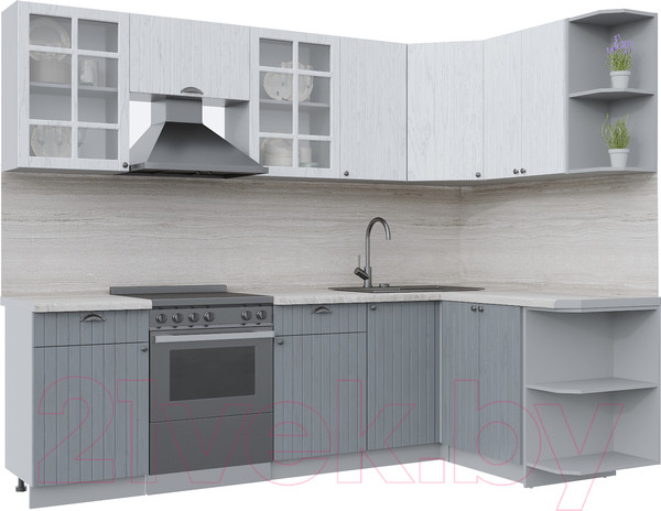 Изображение товара Кухонный гарнитур Интерлиния Берес 1.5x2.6 правая (дуб полярный/дуб серый/травертин серый)