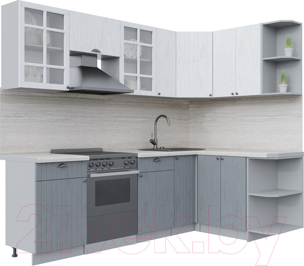 Изображение товара Кухонный гарнитур Интерлиния Берес 1.5x2.5 правая (дуб полярный/дуб серый/травертин серый)