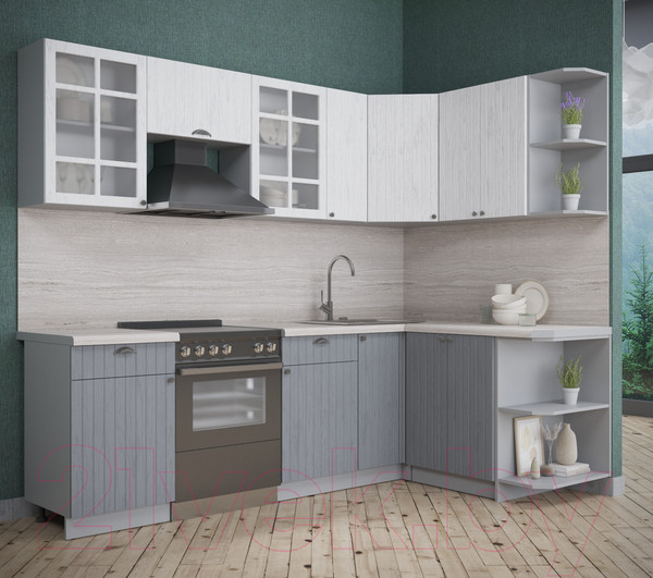 Изображение товара Кухонный гарнитур Интерлиния Берес 1.5x2.5 правая (дуб полярный/дуб серый/травертин серый)