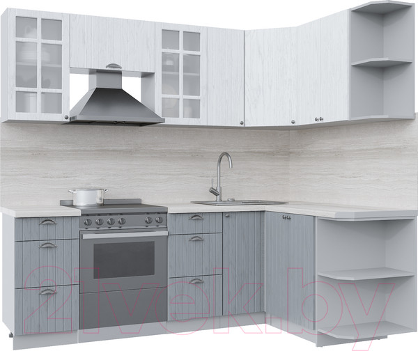 Изображение товара Кухонный гарнитур Интерлиния Берес 1.5x2.3 правая (дуб полярный/дуб серый/травертин серый)