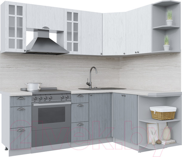 Изображение товара Кухонный гарнитур Интерлиния Берес 1.5x2.2 правая (дуб полярный/дуб серый/травертин серый)