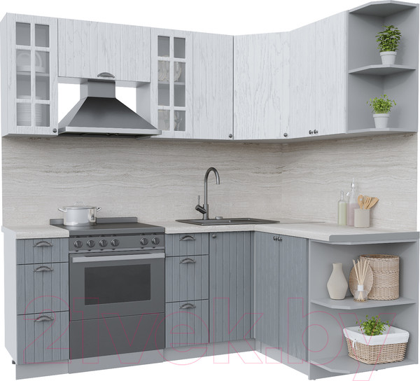 Изображение товара Кухонный гарнитур Интерлиния Берес 1.5x2.1 правая (дуб полярный/дуб серый/травертин серый)