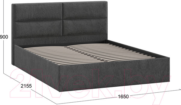 Изображение товара Двуспальная кровать ТриЯ Глосс универсальный тип 1 160x200 (микровелюр Wellmart Graphite)