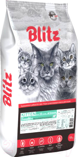 Изображение товара Сухой корм для кошек Blitz Pets Sensitive Kitten / 4402 (10кг)