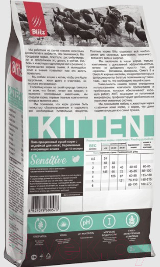 Изображение товара Сухой корм для кошек Blitz Pets Sensitive Kitten / 4400 (400г)